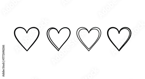 Four hand drawn hearts artistic design simple outline love symbol collection vector