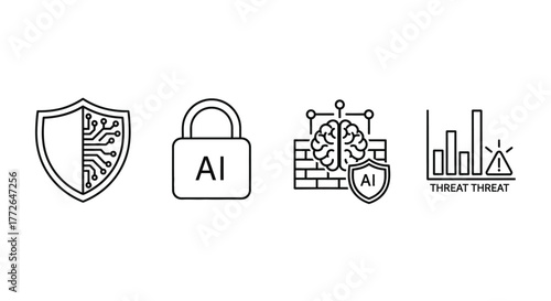 Digital security icons ai concept cyber protection data protection network security and analytics flat design icons vector