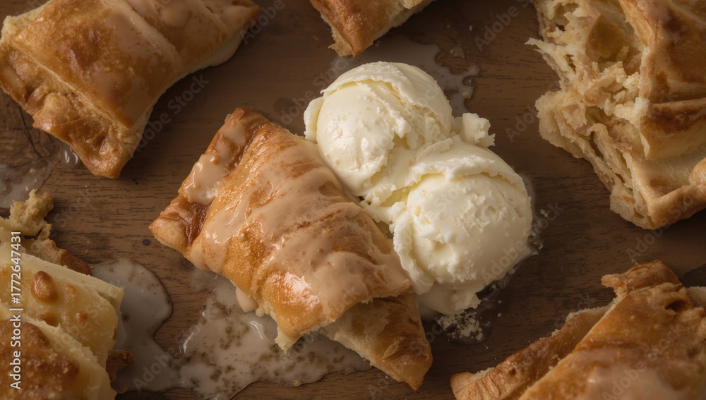 Fototapeta premium Apple turnovers on rustic wooden surface, fiber-dense choice