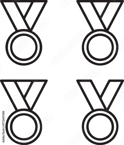 Set of Medal Outline vector illustration isolated On Transparent Background