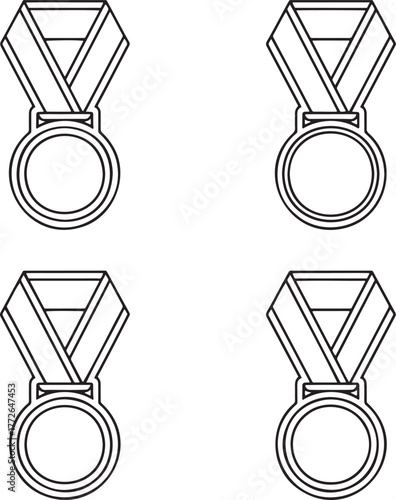 Set of Medal Outline vector illustration isolated On Transparent Background