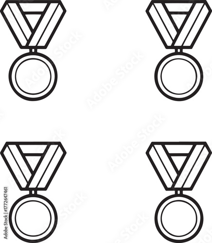 Set of Medal Outline vector illustration isolated On Transparent Background