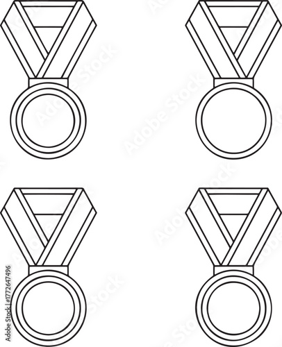 Set of Medal Outline vector illustration isolated On Transparent Background