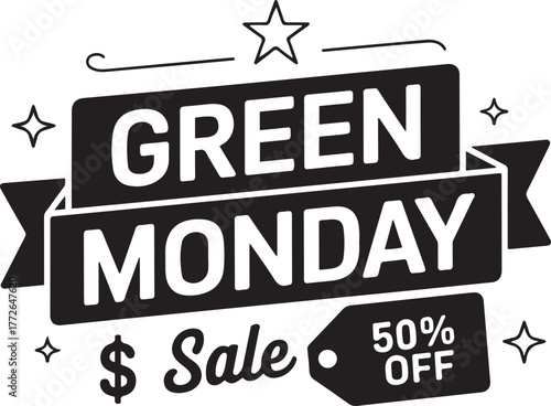 Green Monday Sale Vector Banner Design 50% Off Shopping Promotion Label