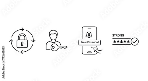 Digital security icons padlock refresh user key smartphone notification and password entry vector