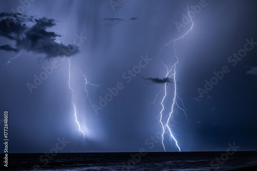 Tropical Lightning Storm Over the Ocean