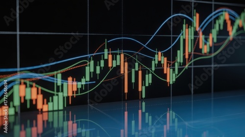 Colorful stock market graph showing the rise and fall of financial data