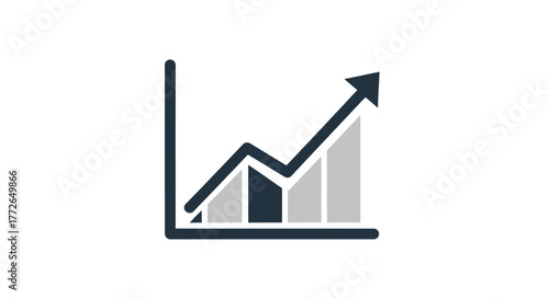 Business growth chart with upward arrow indicating success and profit increase vector