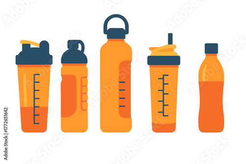 Collection of reusable sports shakers and hydration bottles for active lifestyle