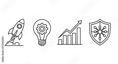 Startup growth security icons representing business success and innovation concepts vector