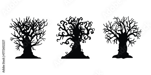 Dead Tree Silhouette Vector. Spooky Forest Illustration
