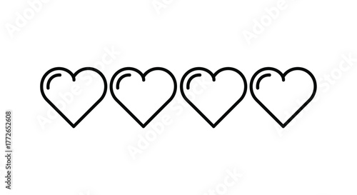 Four outline hearts alignment rating system love emotion feedback concept minimalist graphic symbol vector