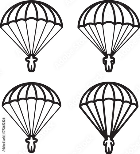 Set of Parachute Outline vector illustration isolated On Transparent Background