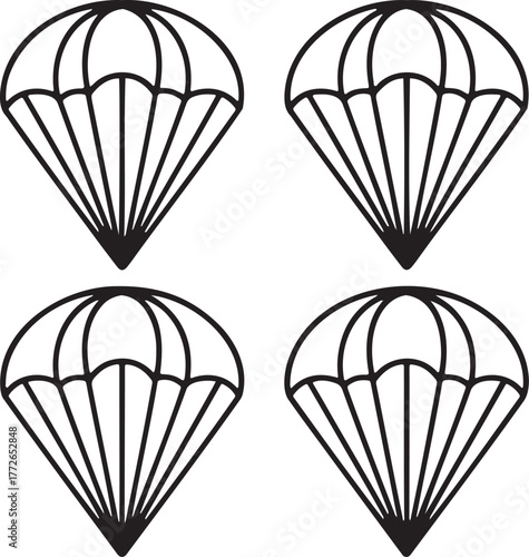 Set of Parachute Outline vector illustration isolated On Transparent Background