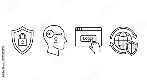 Digital security icons secure data protection privacy and cybersecurity concepts vector