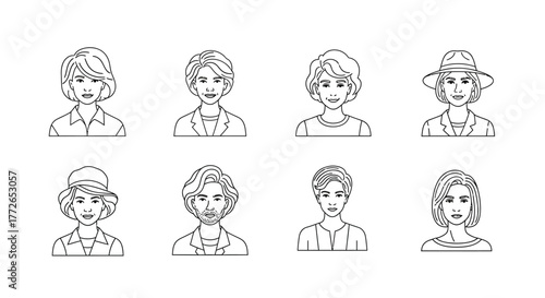 Diverse women portraits collection sketch style representing variety of feminine features and hairstyles vector