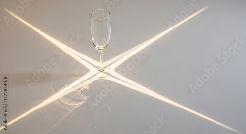Elegant Champagne Flute Casting Dramatic Shadows on Light Surface Minimalist Composition Modern Design Highlighted Reflection Light Play Focus