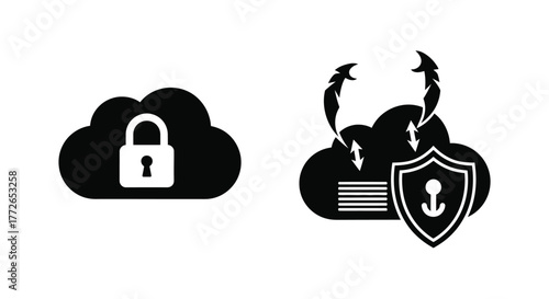 Cloud security and protection concepts with lock and shield icons vector