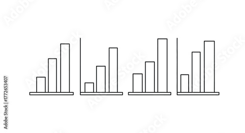 Four bar chart series representing growth and trends in business statistics vector