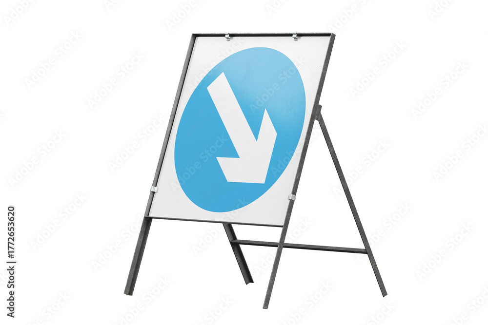 Fototapeta premium Keep right temporary square road sign isolated, perspective front-side view