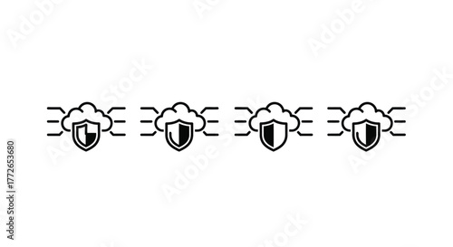 Pattern of shield icons with clouds embodying security and protection theme vector