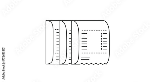 Hand drawn receipt roll stack cash register paper tape transaction details financial business vector