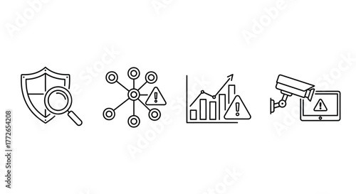 Abstract icons representing security network analysis surveillance and data monitoring concepts for digital solutions vector