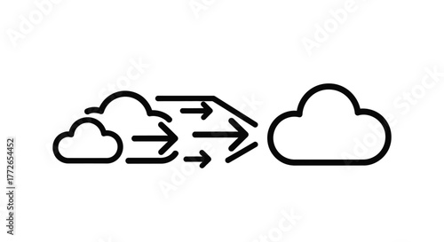 Cloud data migration abstract concept with arrows showing transfer to larger cloud vector
