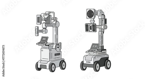 Industrial robotic arm platforms with mobile bases and elevating structures for automation vector