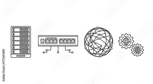 Abstract graphic icons representing data storage technology communication and connectivity vector