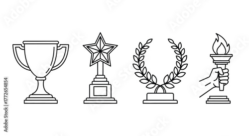 Collection of four hand drawn trophy icons representing achievement and victory vector