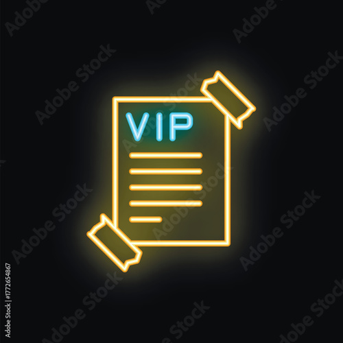 Neon sign of a vip list glued with tape representing exclusive access for special guests