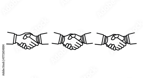 Three handshake lines representing partnership agreement cooperation and business deals vector