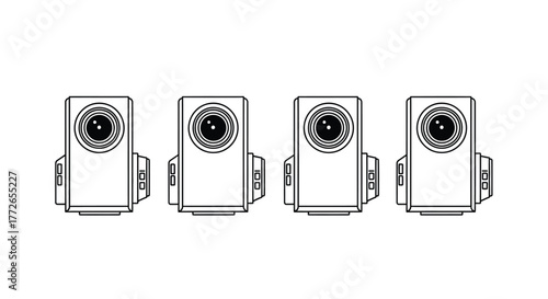 Four identical surveillance cameras arranged in a row conceptualizing security and monitoring vector