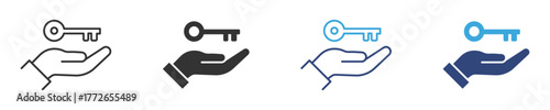 Hand holding a key icon set, for security access  , vector illustration .