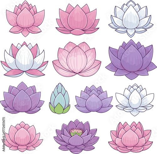 Isolated a kinds of deferent lotus illustration vector for cute design element banner vector art with white background
