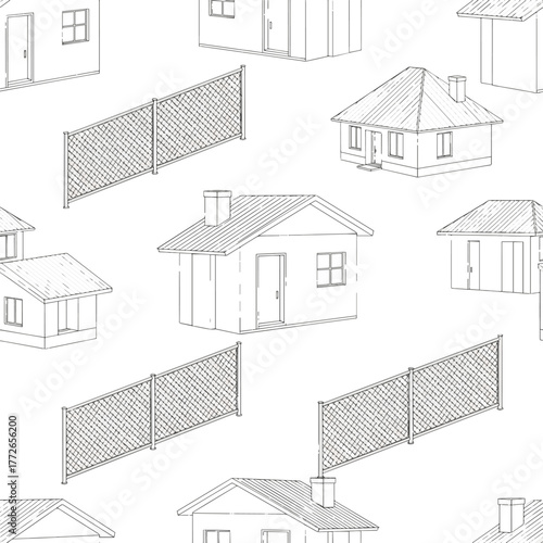 Isolated a kinds of deferent pattern texture cad set for landscape architecture. house building chain link house building roof vector art with white background..