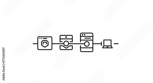 Home appliance network connection laundry washer dryer smart home technology line art vector