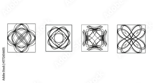 Abstract geometric patterns four square designs op art symmetry lines vector