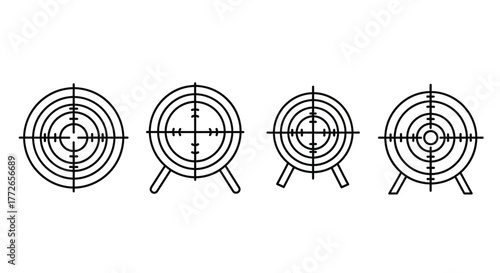 Set of four diverse target designs for aiming precision and accuracy objectives vector