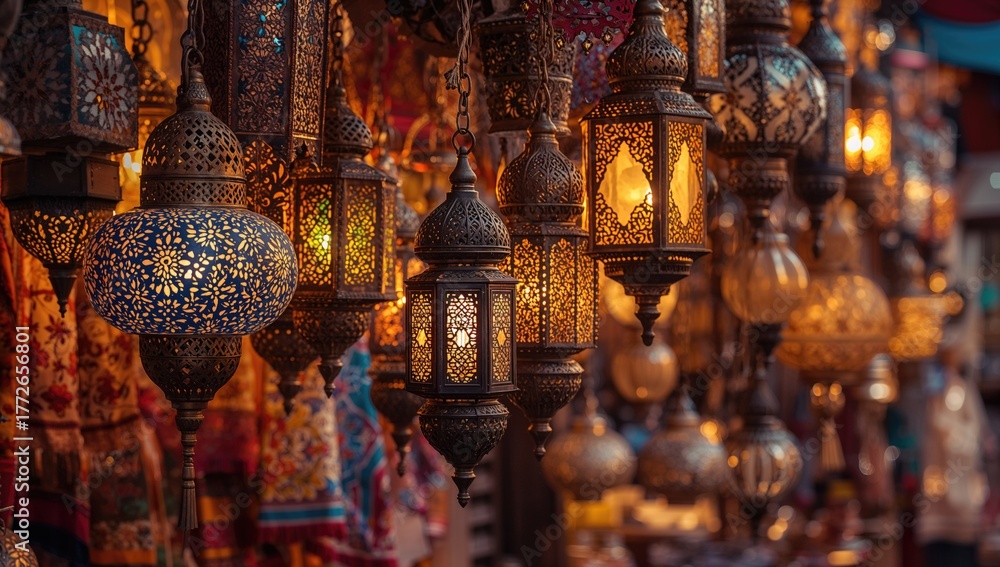 Fototapeta premium Arabic lamps and lanterns, decorative lighting elements, enhancing ambiance
