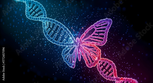 DNA transforming into butterfly, evolution and transformation concept, 3d illustration