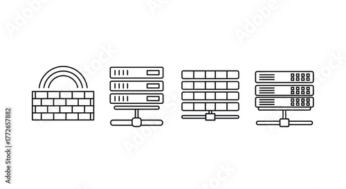 Digital security and network servers represented by icons for data protection and connectivity vector