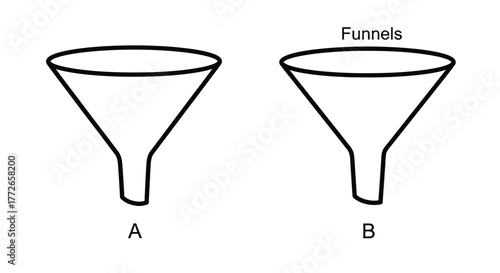 Two simple line drawings of kitchen funnels labeled a and b showing different sizes vector