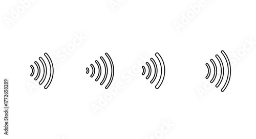 Four abstract wave signals radiating outward creating a sense of sound or energy transmission vector