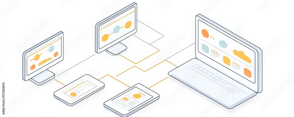 Obraz premium maintenance technical system optimization concept. Digital devices interconnected in a network for data sharing.