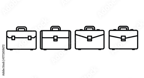 Four briefcases lined up demonstrating business travel and professional luggage options vector