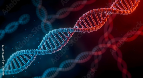 Nanotechnology fixing damaged DNA strand, gene therapy and molecular medicine, 3d render