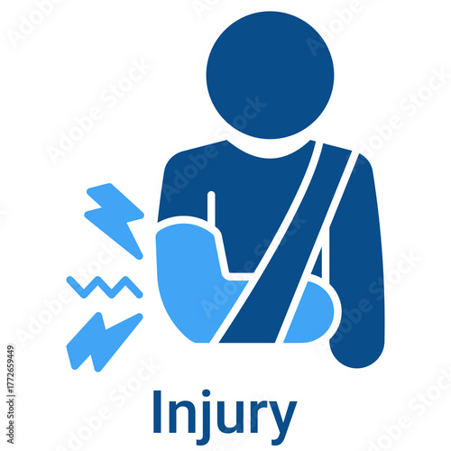 Injury Icon in Duotone Solid Style. Physical health accident, broken arm, and pain symbol. Recovery.