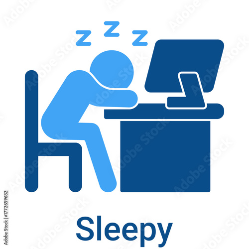 Sleepy Icon in Duotone Solid Style. Tired person working late. Drowsiness and fatigue symptom. Insomnia.